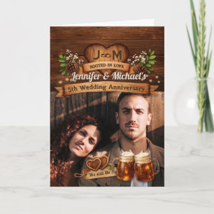 Cartão Aniversário de 5 anos de Casamento de Madeira Nós