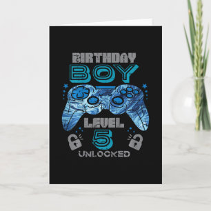 Cartão Aniversário de 5 anos do garoto Gamer Nível 5 Desb