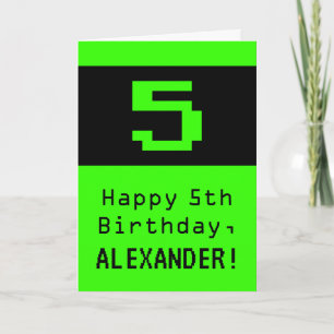 Cartão Aniversário de 5: Estilo Nerdy / Geeky "5" e Nome