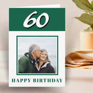 Cartão Aniversário de 60 anos Verde Foto Personalizada