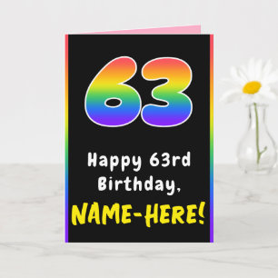 Cartão Aniversário de 63 anos: Arco-íris Colorido # 63, N