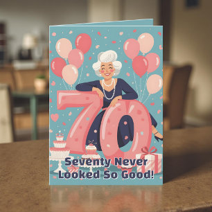 Cartão Aniversário de 70 anos da Mulher Fabulosa Rosa Ret