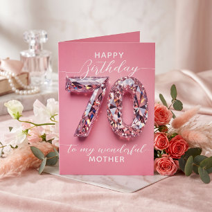 Cartão Aniversário de 70 anos Elegant Glam Pink Diamond S