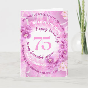 Cartão Aniversário de 75 anos com Flor de Cerejeira Rosa