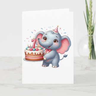 Cartão Aniversário de 7 anos do Elefante Fofo