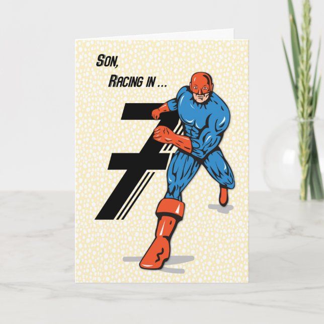 Cartão Aniversário de 7 anos do Super-Herói (Frente)