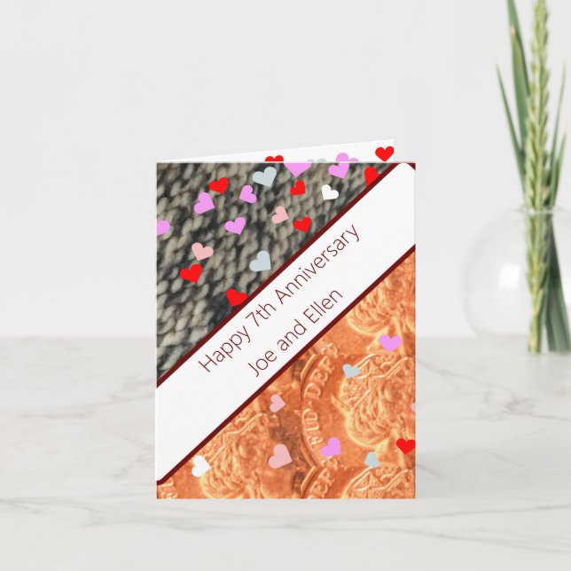 Cartão Aniversário de 7, Lã e Cobre (Frente)