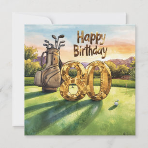 Cartão Aniversário de 80 anos de golfe com bola de golfe 