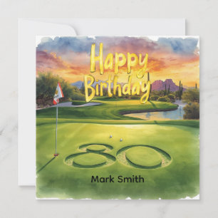 Cartão Aniversário de 80 anos de golfe com bola de golfe 