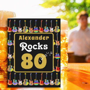 Cartão Aniversário de 80 anos Retro Groovy Guitar Persona