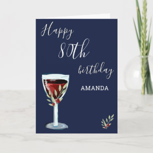 Cartão Aniversário de 80 anos Vinho Tinto Rosa Aquarela A