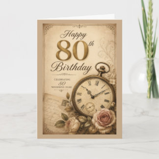 Cartão Aniversário de 80 anos Vintage