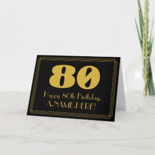Cartão Aniversário de 80: Art Deco Inspirou "80" & Nome
