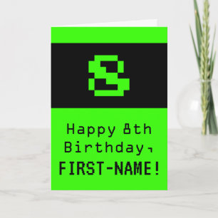 Cartão Aniversário de 8 anos: Estilo Nerdy / Geek "8" e N