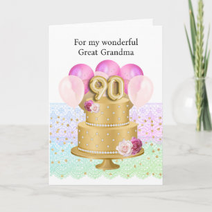 Cartão Aniversário de 90 anos Rosa e Dourado Personalizad