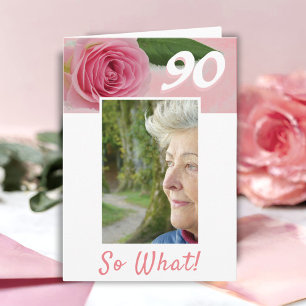 Cartão Aniversário de 90 anos Rosa Rosa Positiva Foto Ani