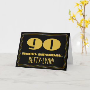 Cartão Aniversário de 90: Nome + Arte Deco Inspirado "90