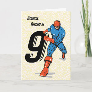 Cartão Aniversário de 9 anos do afilhado Super-herói