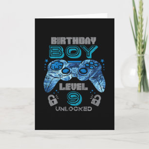 Cartão Aniversário de 9 anos do garoto Gamer Nível 9 Desb