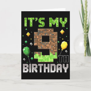 Cartão Aniversário de 9 anos do garoto gamer Pixel Vídeo 