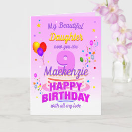 Cartão Aniversário de 9 anos ROSA 