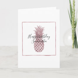 Cartão Aniversário de Abacaxi Dourado rosa