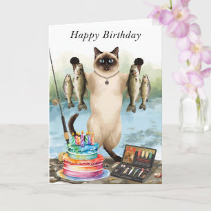 Cartão Aniversário de amantes de pesca com aquarela de pe