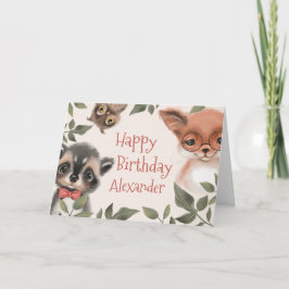 Cartão Aniversário de Animais Florestais Personalizados d