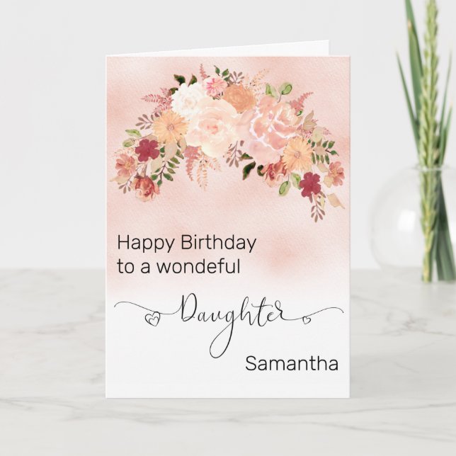 Cartão Aniversário de Aquarela Floral Personalizada da Fi (Frente)