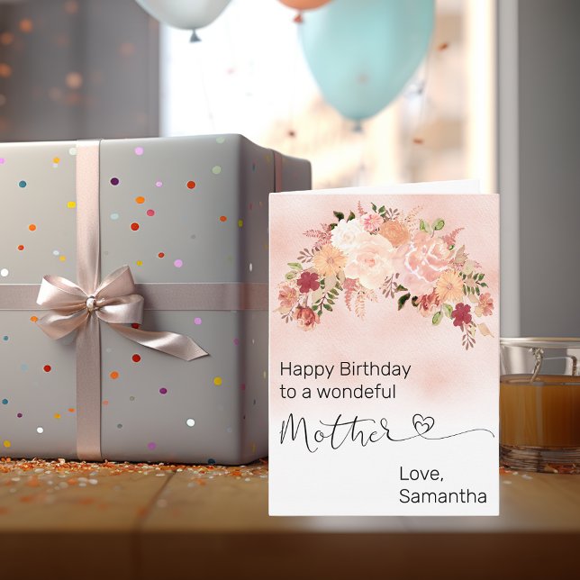 Cartão Aniversário de Aquarela Floral Personalizada da Mã (Criador carregado)