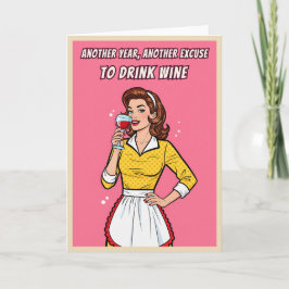 Cartão Aniversário de Arte Pop com Humor de Vinho Vintage