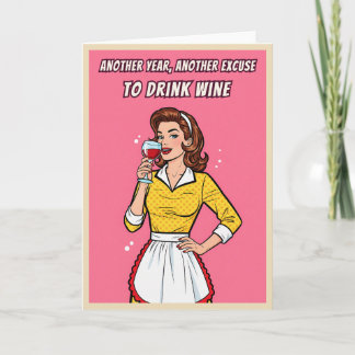 Cartão Aniversário de Arte Pop com Humor de Vinho Vintage