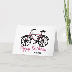Cartão aniversário de bicicleta rosa feminina
