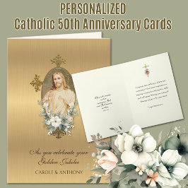 Cartão Aniversário de Bodas de Ouro Católico de 50 Anos J