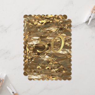 Cartão Aniversário de Bodas de Ouro Pais Dourado Elegante