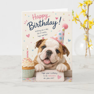 CARTÃO ANIVERSÁRIO DE CACHORRINHO DE BULDOGUE INGLÊS FOFO