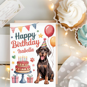 Cartão Aniversário de Cachorro Doberman Fofo Personalizad