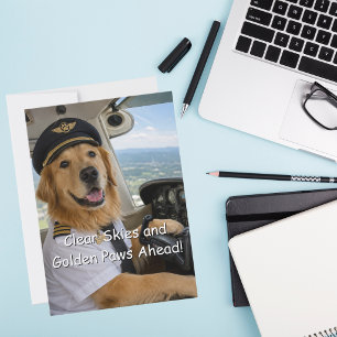 Cartão Aniversário de Cachorro Piloto de Aviação Retrieve