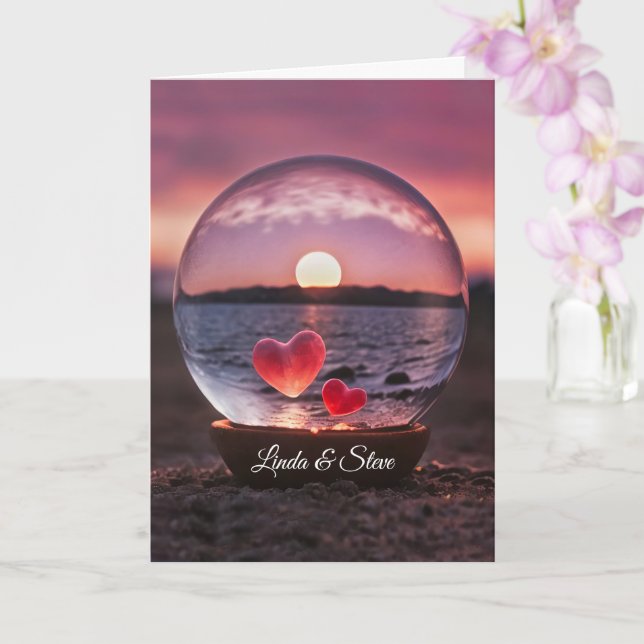 Cartão Aniversário de Casamento com Corações de Nomes Per (Orquídea)