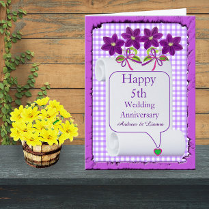 Cartão Aniversário de Casamento da 5 Floral Purple Lilac 