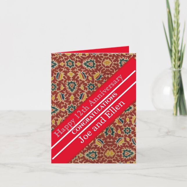 Cartão Aniversário de Casamento de 12, Aniversário da Sed (Frente)
