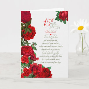 Cartão Aniversário de Casamento de 15 Anos Rosas Vermelha