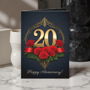 Cartão Aniversário de Casamento de 20 Dourada de Rosa ver