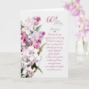 Cartão Aniversário de Casamento de 60 Anos Orquídeas Sent