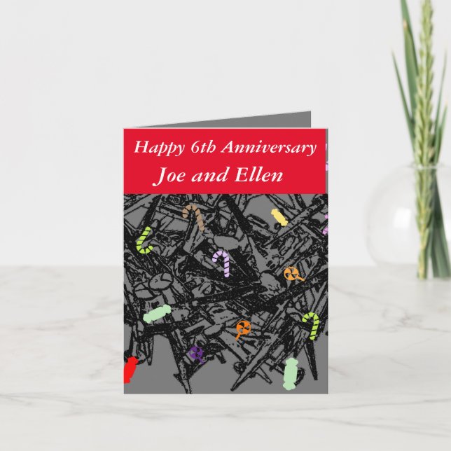 Cartão Aniversário de casamento de 6, Unhas e doces, (Frente)