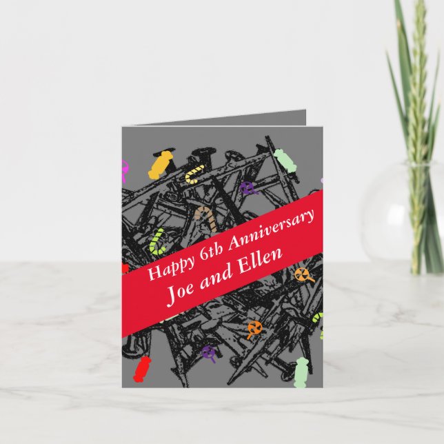 Cartão Aniversário de casamento de 6, Unhas e doces, (Frente)