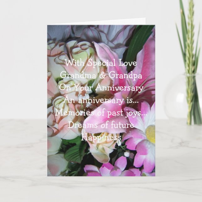 Cartão Aniversário de Casamento de Avós Florais (Frente)