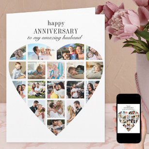 Cartão Aniversário de Casamento de Colagem de Fotos em Fo