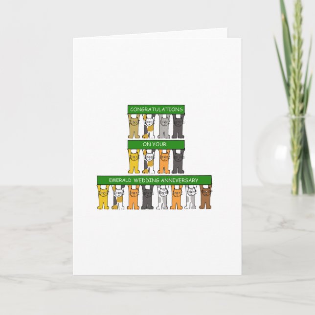 Cartão Aniversário de Casamento de Esmeralda 55 Anos Gato (Frente)