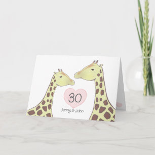 Cartão Aniversário de Casamento Giraffe 30 Pearl